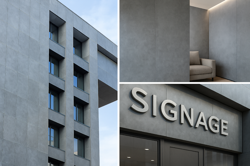 Zinc composite panel uses by Nirmaan Groups – façade, signage, interiors